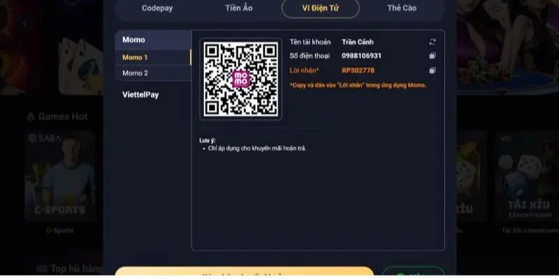 Quy trình nạp tiền Vin88 đơn giản Quy trình nạp tiền Vin88 đơn giản